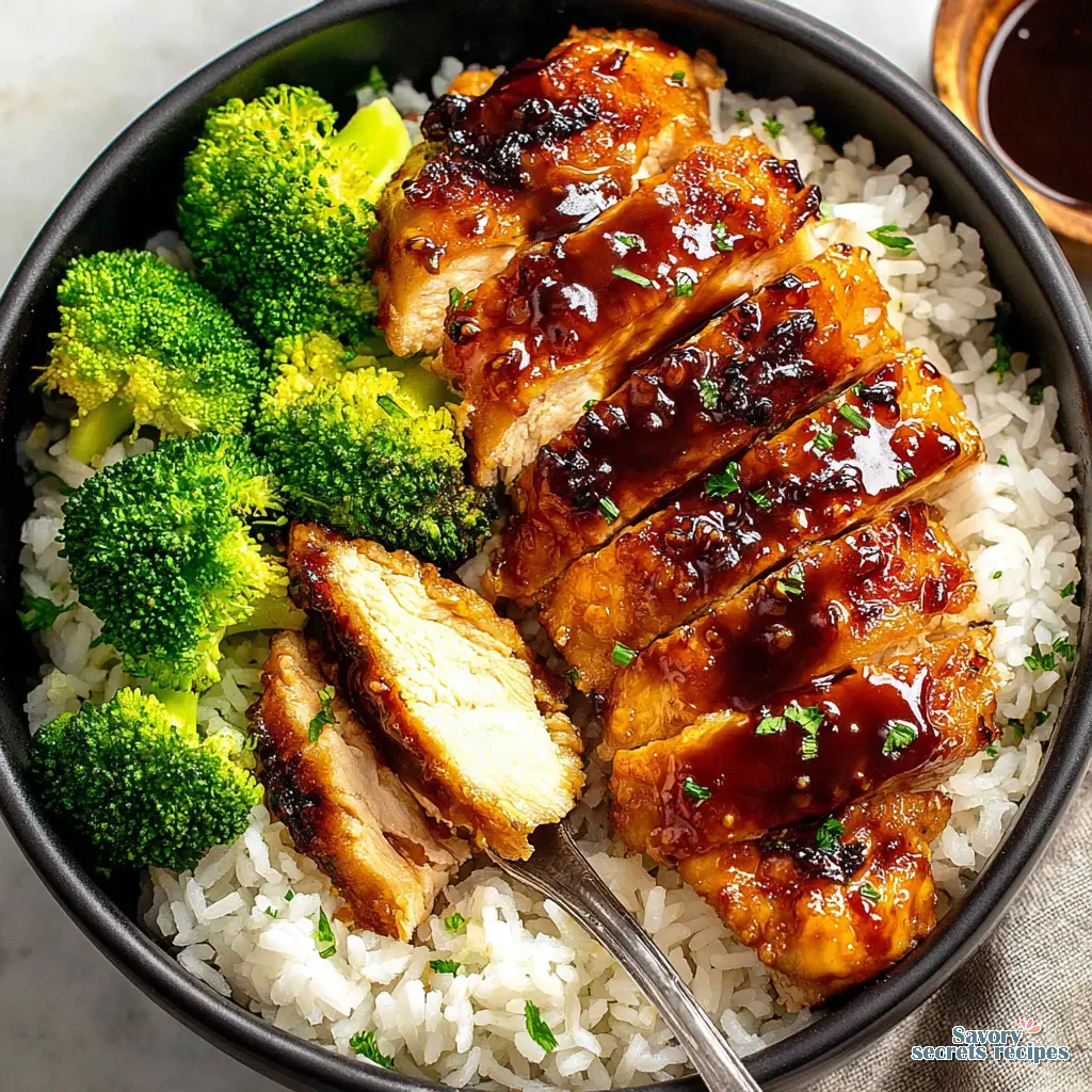 teriyaki chicken bowl close up