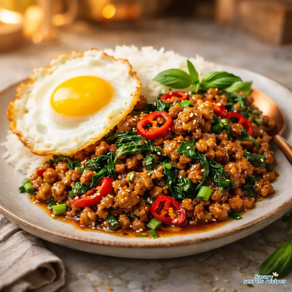 thai holy basil chicken stir-fry final presentation