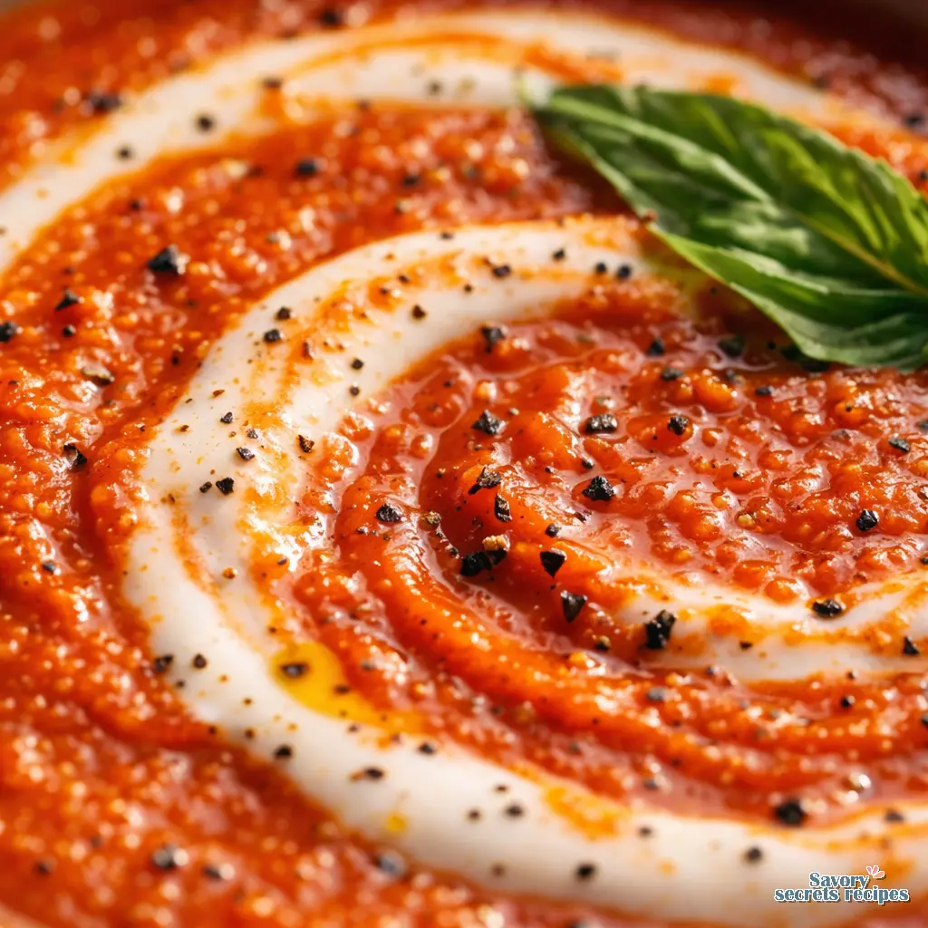 vegan creamy tomato soup coconut milk close up