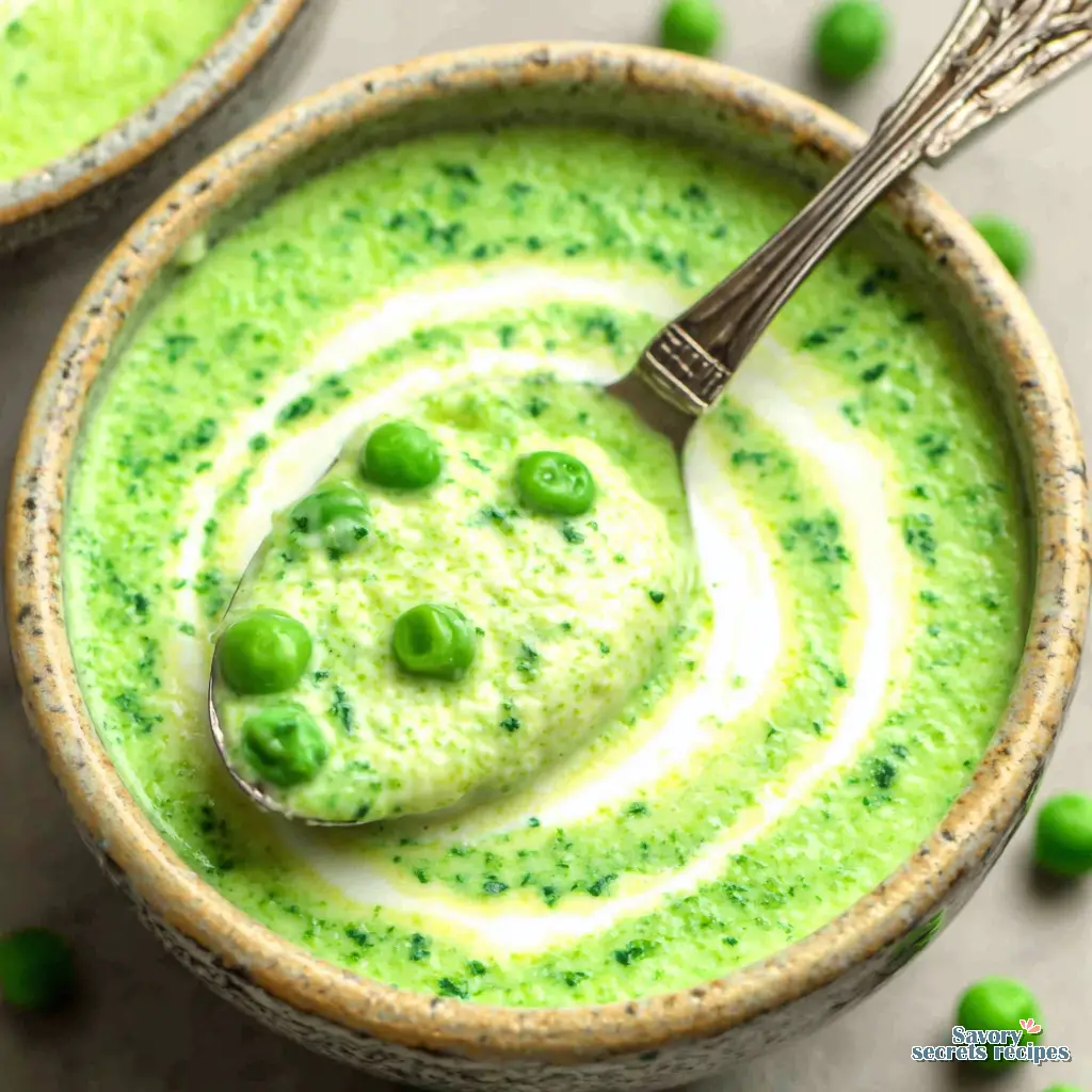 vegan pea and mint soup close up