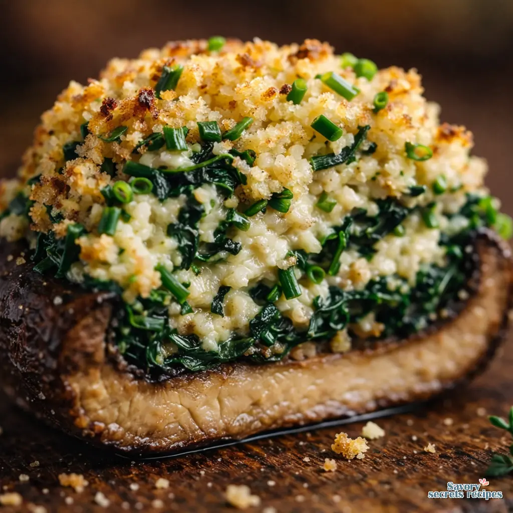 vegan spinach stuffed mushrooms close up