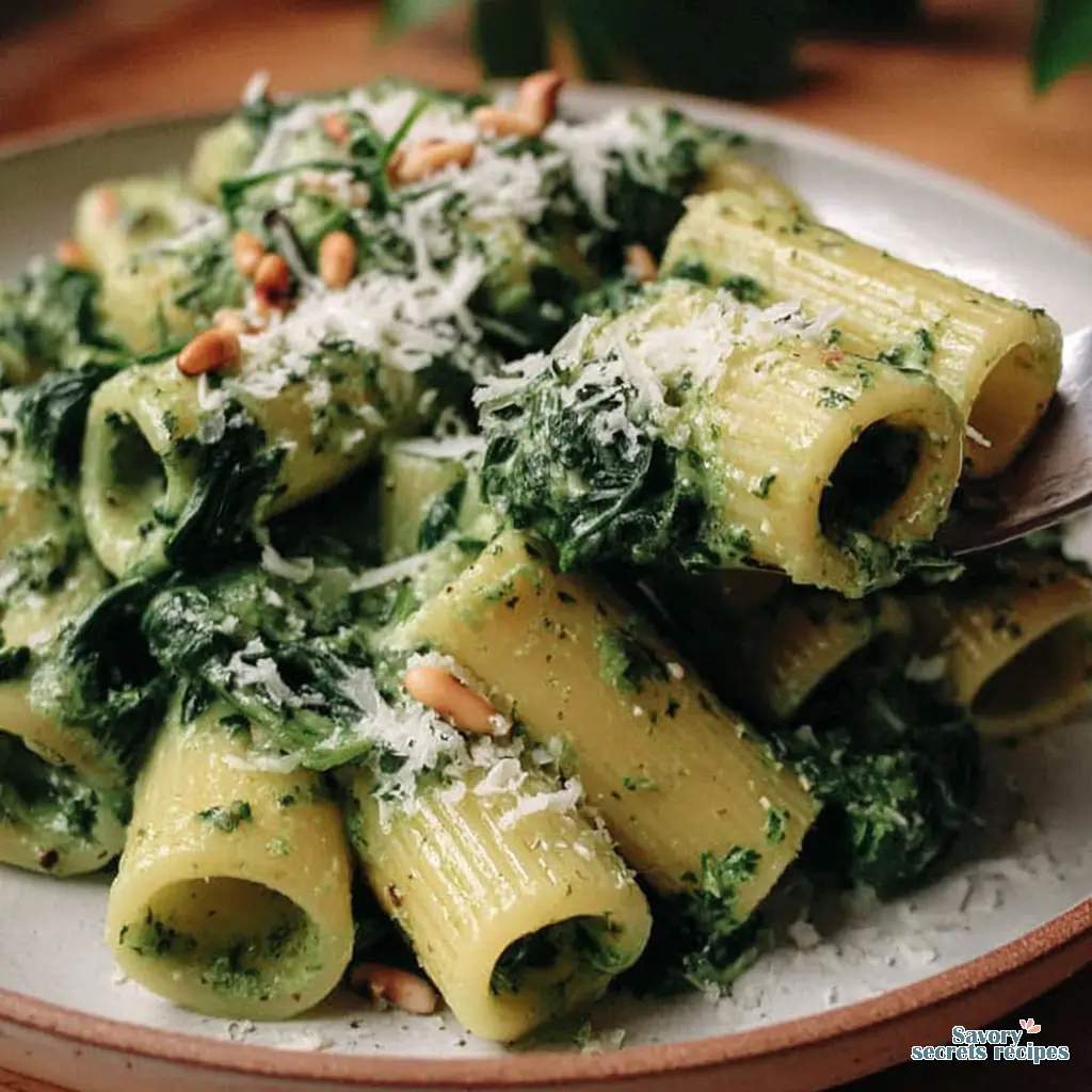 vegetarian spinach pasta close up