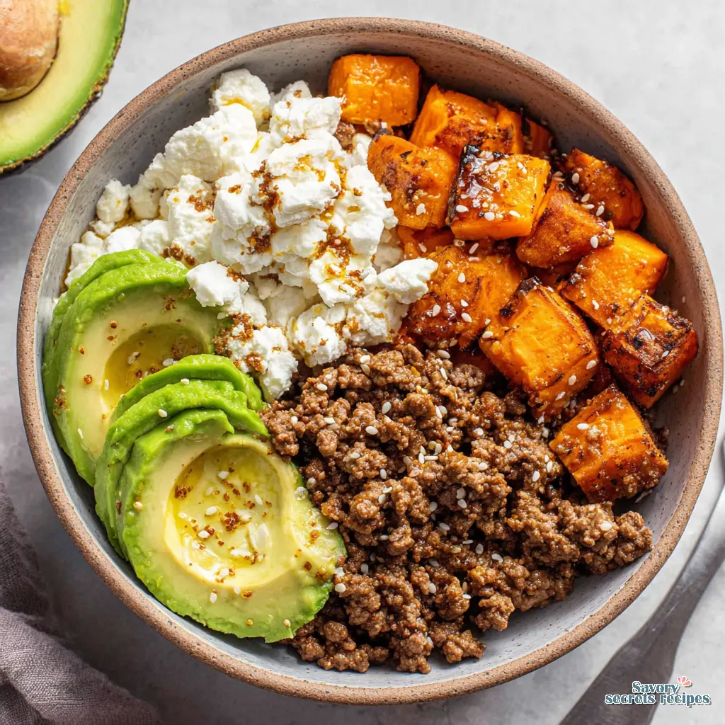 viral tiktok hot honey ground beef sweet potato bowl - variation 4