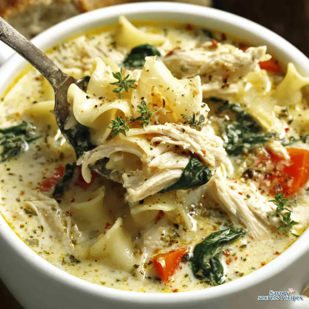 white lasagna soup with chicken final presentation