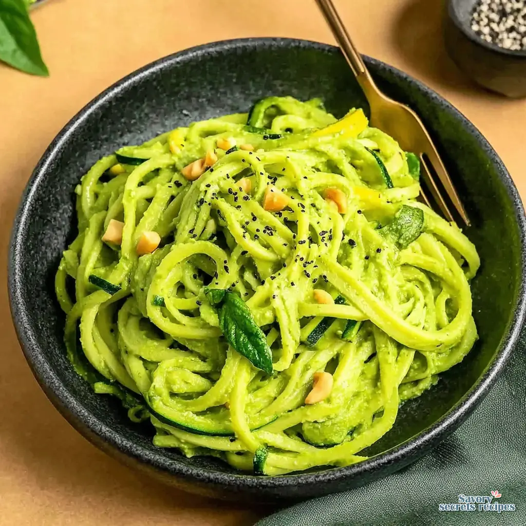 zucchini noodles with avocado pesto final presentation
