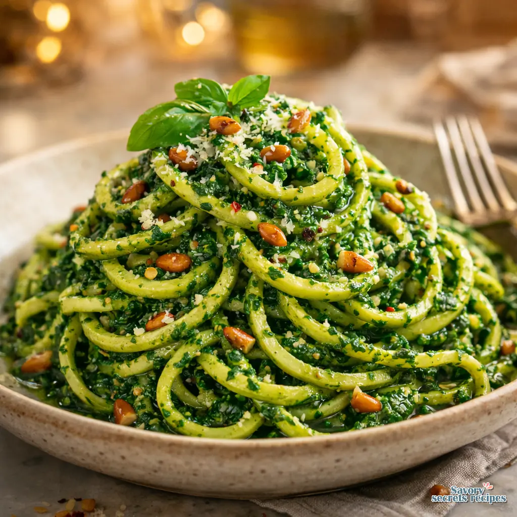 zucchini noodles with kale pesto final presentation
