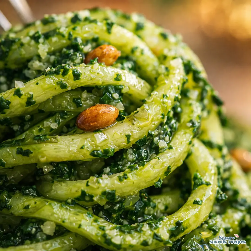 zucchini noodles with kale pesto close up