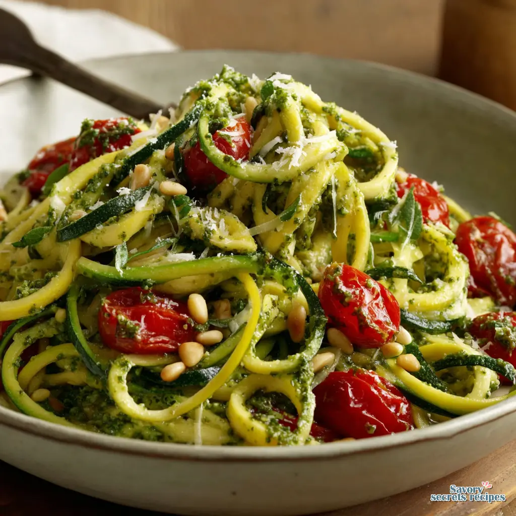 zucchini noodles with pesto and cherry tomatoes - variation 4