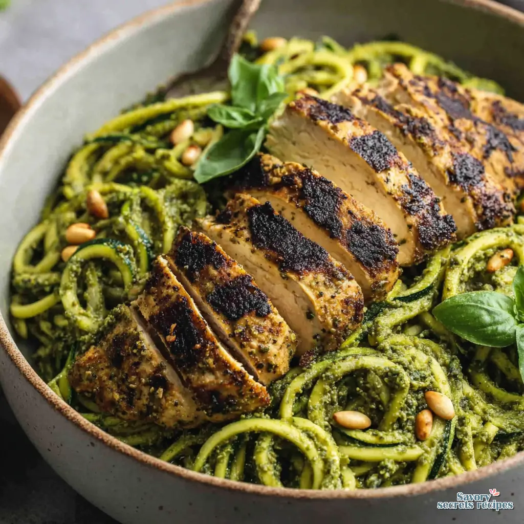 zucchini noodles with pesto and grilled chicken - variation 4