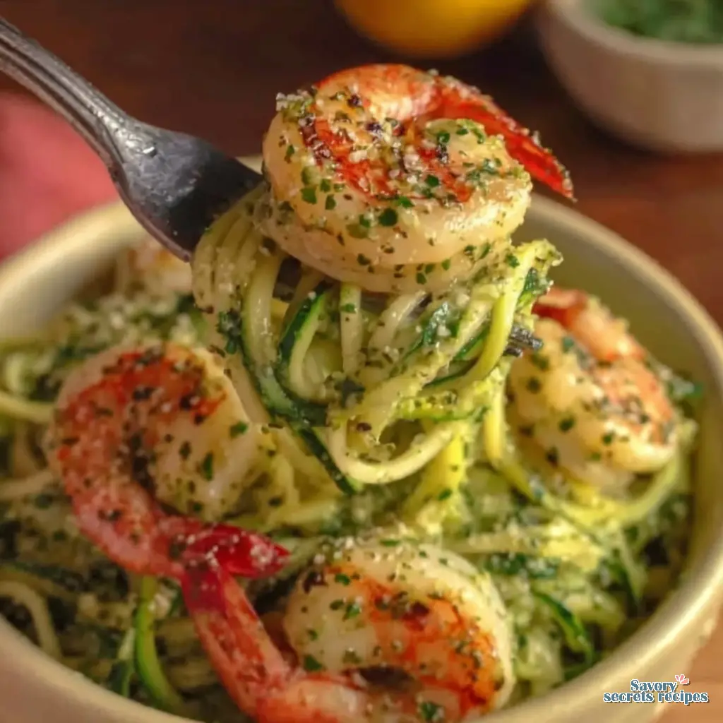 zucchini noodles with pesto and grilled shrimp - variation 4