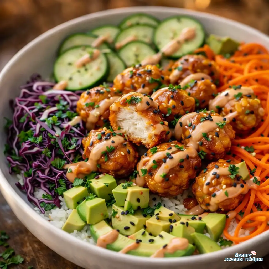 air fryer bang bang chicken bowls final presentation