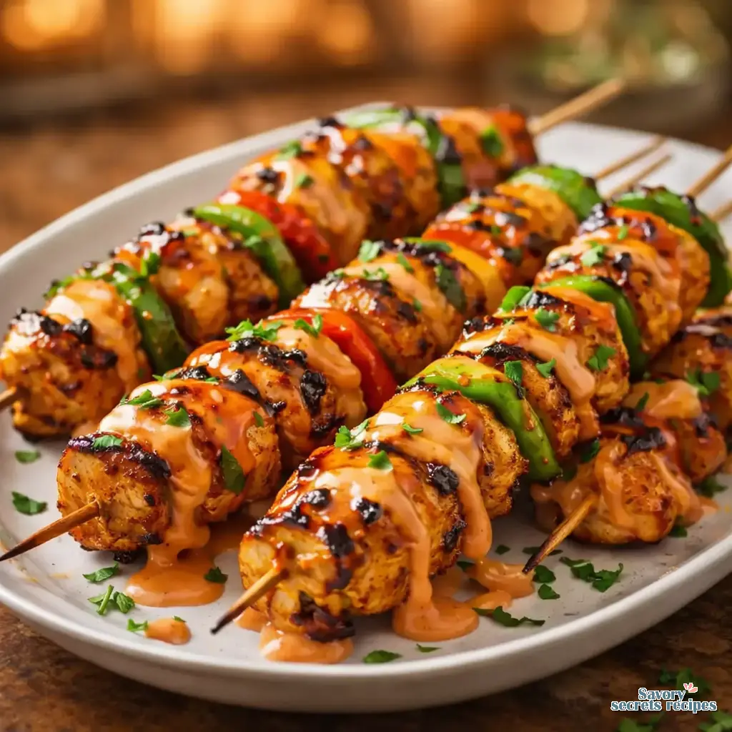 air fryer bang bang chicken skewers final presentation
