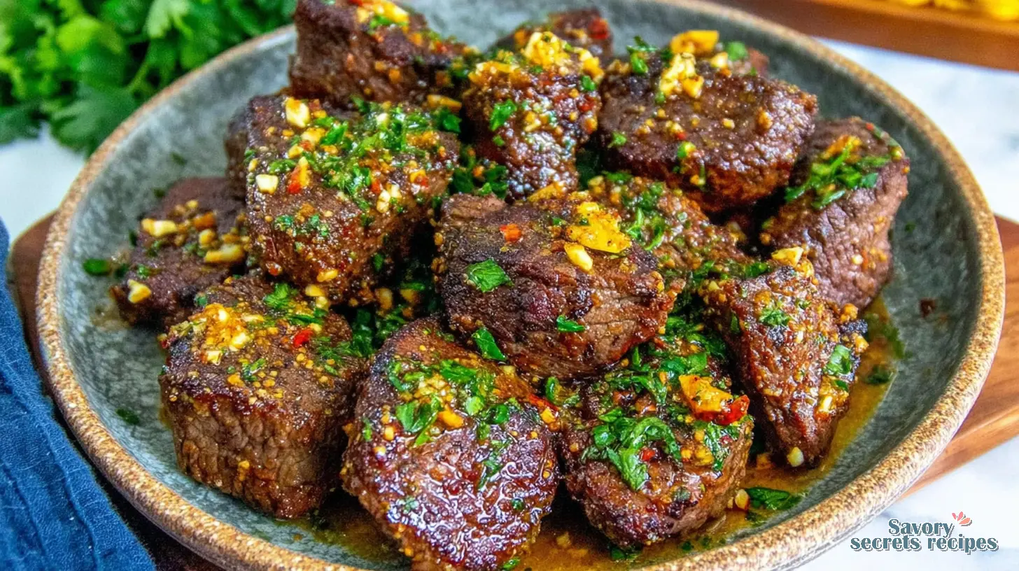 Air Fryer Garlic Steak Bites final presentation