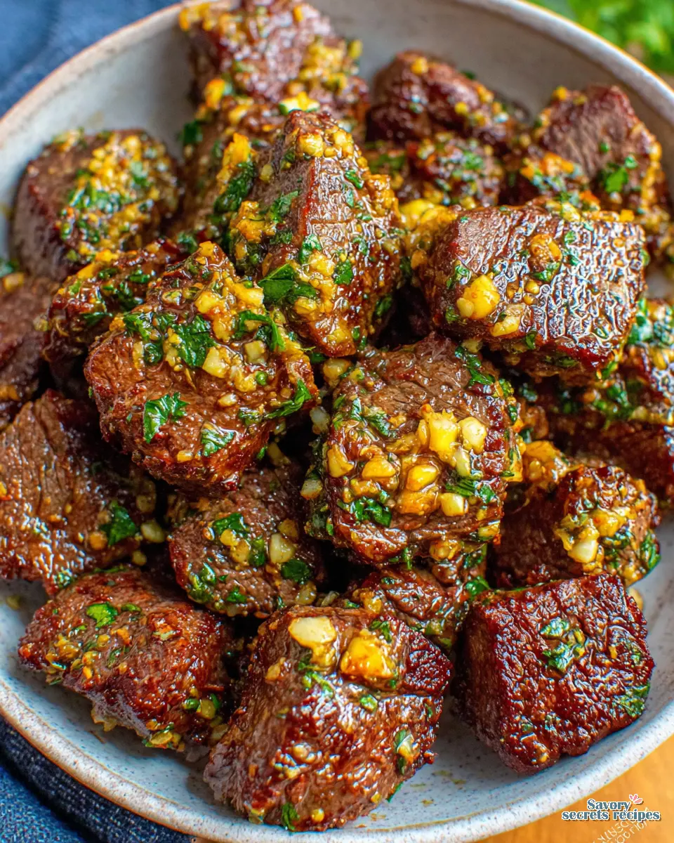 Air Fryer Garlic Steak Bites close up