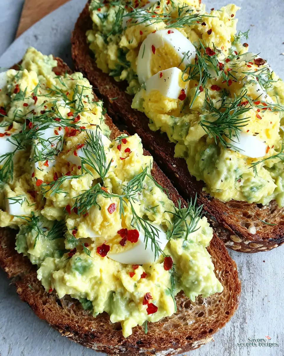Avocado Egg Salad Toast close up showing creamy texture