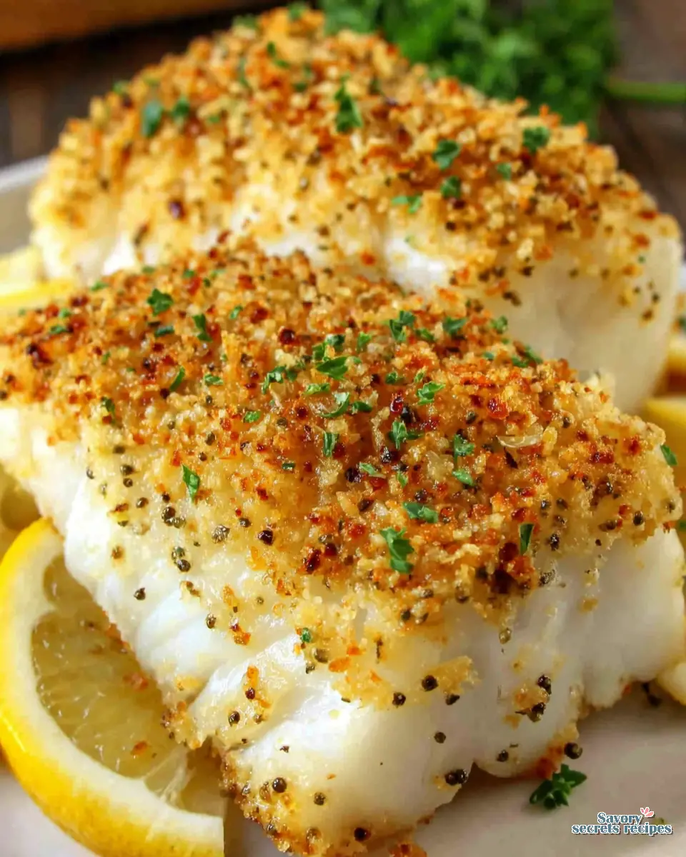 Baked Lemon Pepper Cod close up