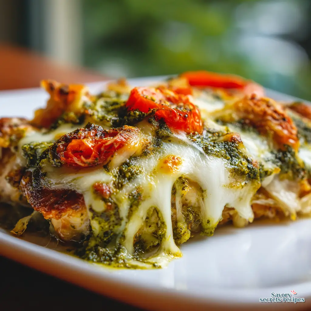Baked Pesto Chicken Breast close up