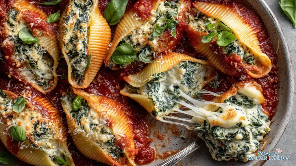 baked spinach ricotta stuffed shells 318586187