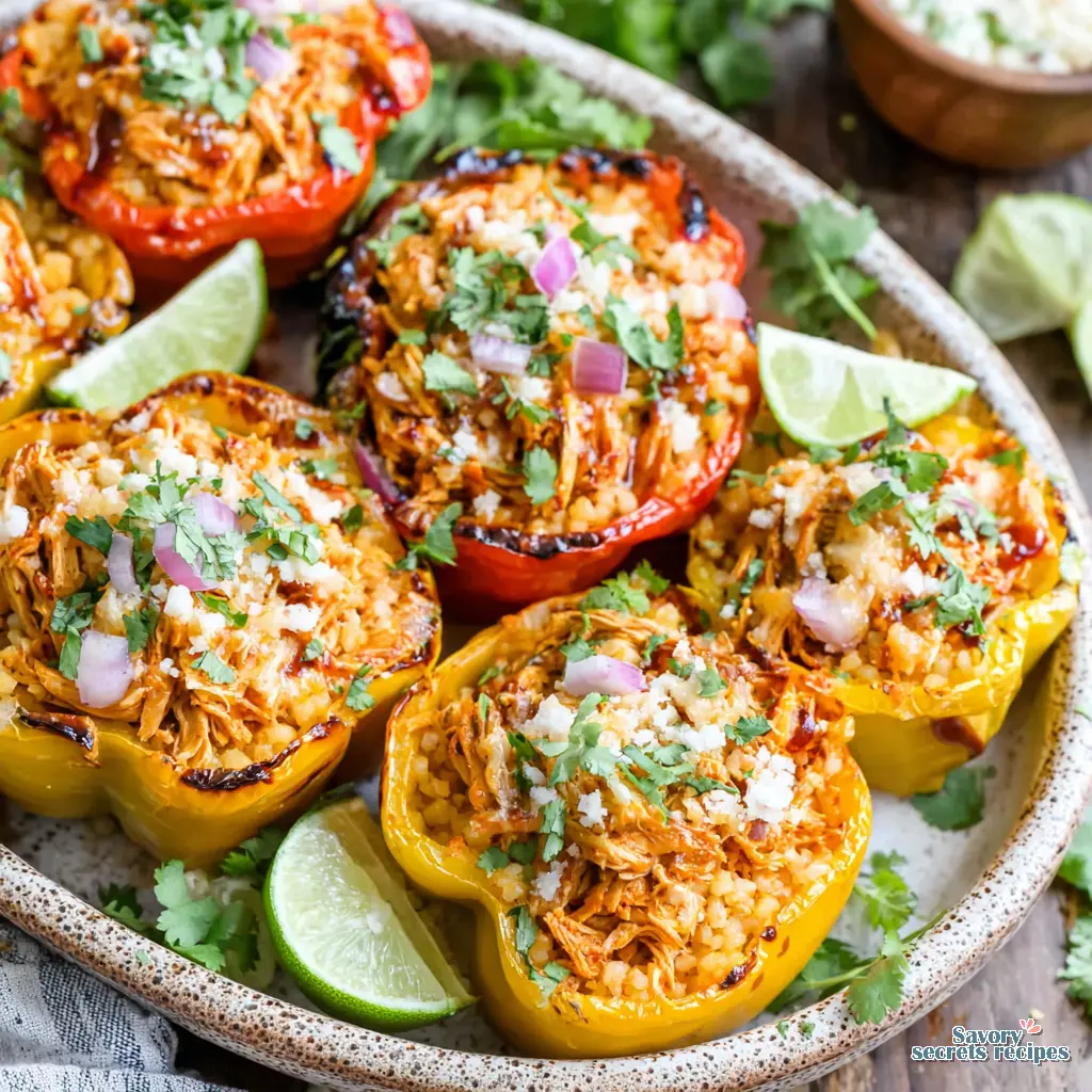 BBQ Chicken Stuffed Peppers final presentation on a table