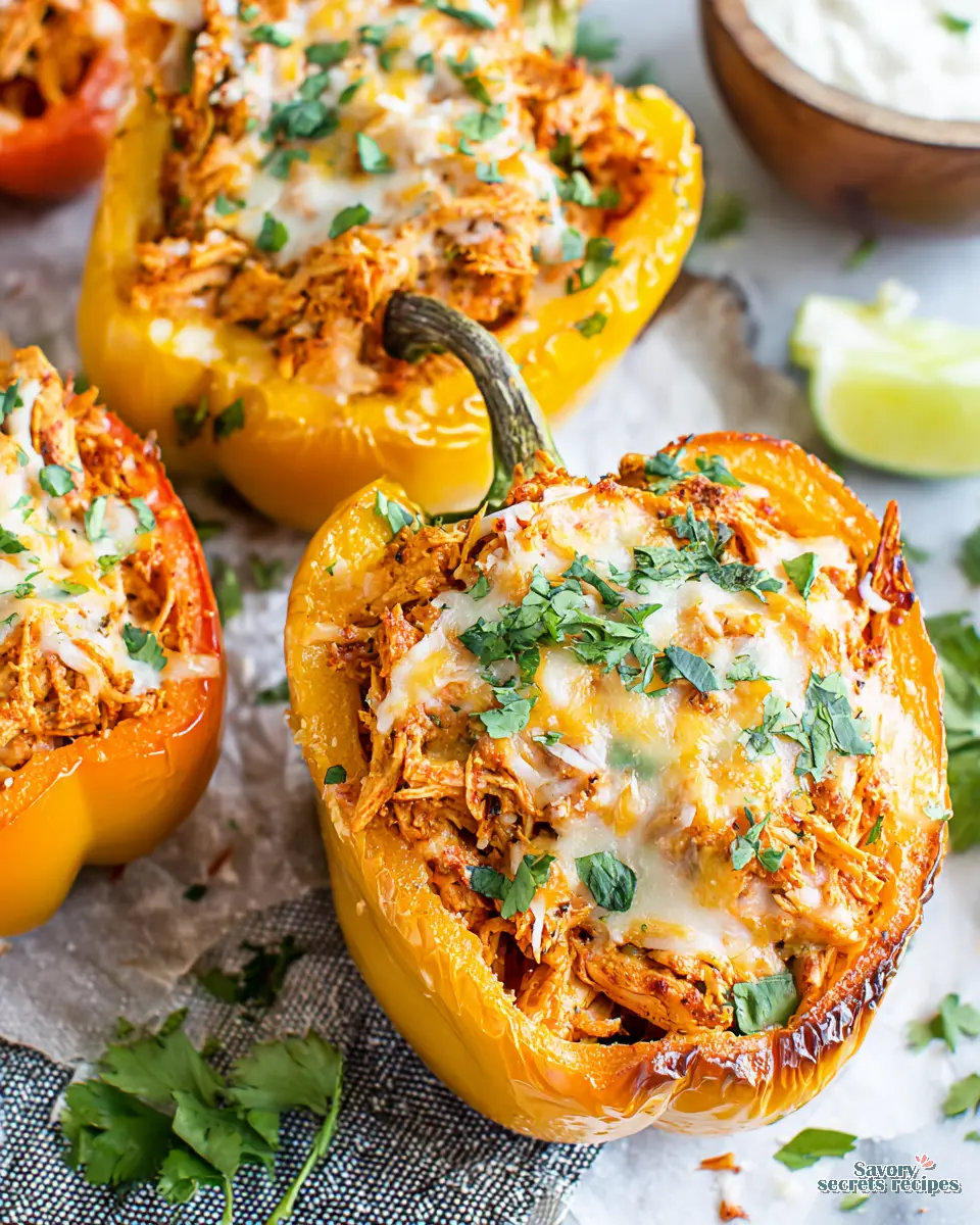 BBQ Chicken Stuffed Peppers close up showing filling