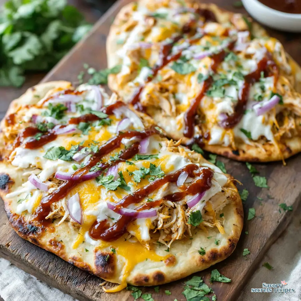 BBQ Ranch Chicken Flatbread sliced and served on a board