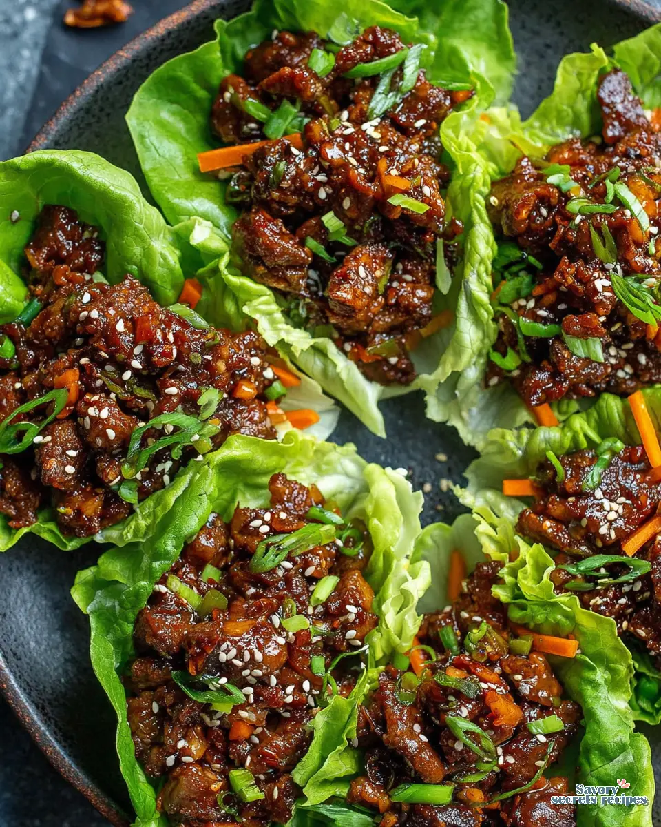 Beef Bulgogi Lettuce Cups close up