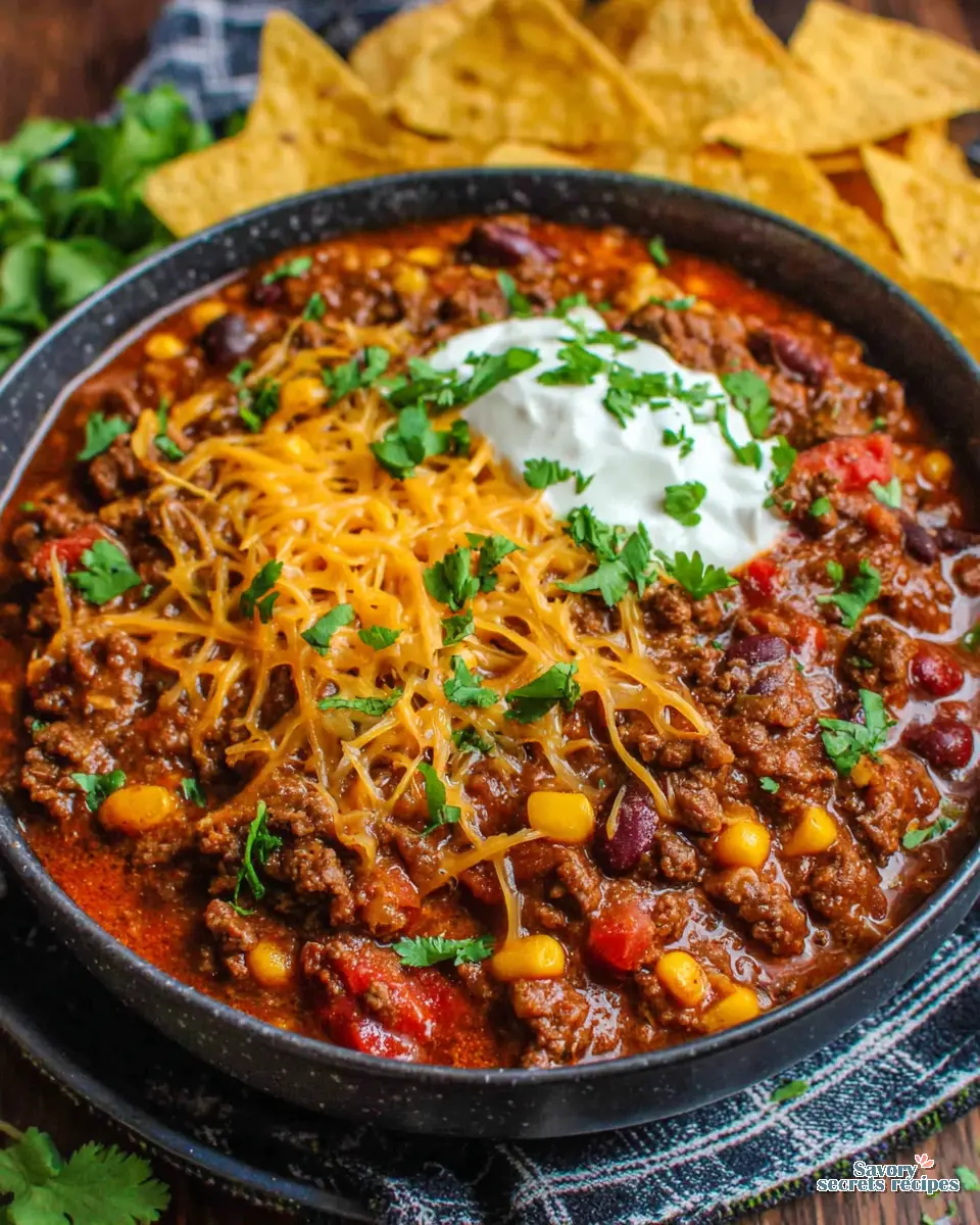 Beef Chili Cheese Bowl close up