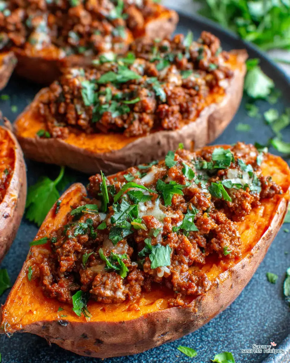 Beef Stuffed Sweet Potatoes close up