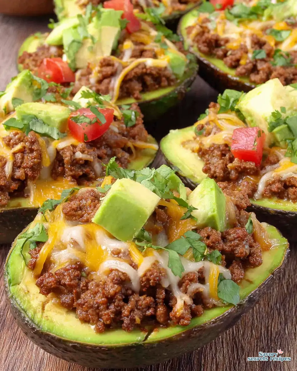Beef Taco Stuffed Avocados close up