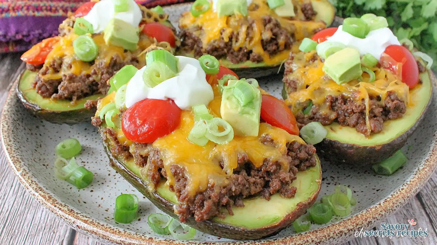 beef taco stuffed avocados in air fryer final presentation