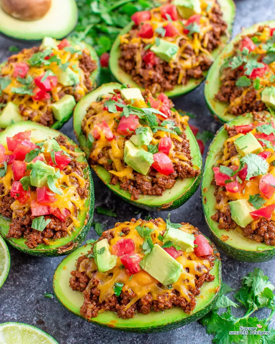 beef taco stuffed avocados mexican style close up