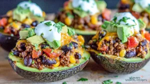 beef taco stuffed avocados vegetarian 490504242