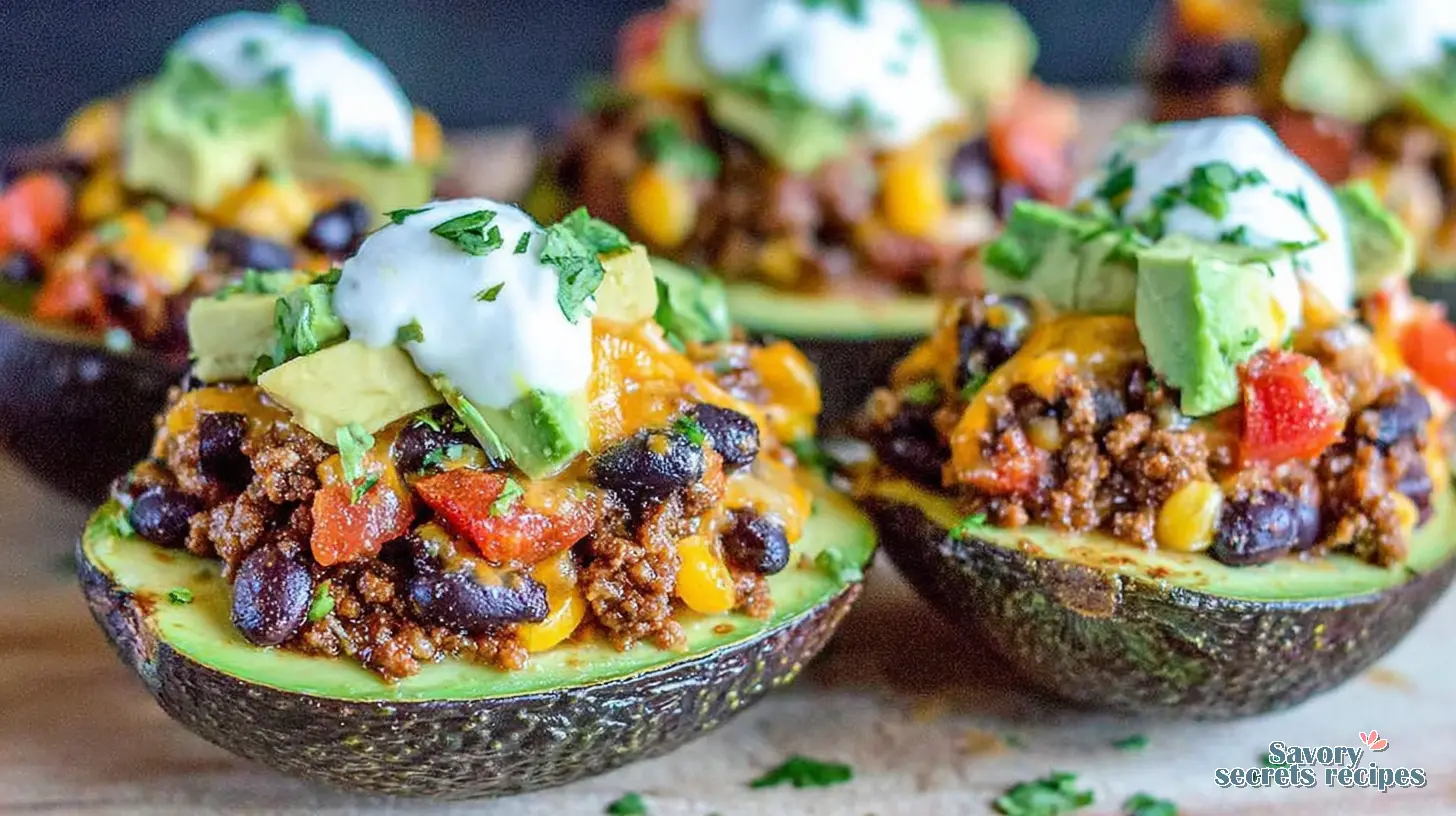 beef taco stuffed avocados vegetarian 490504242