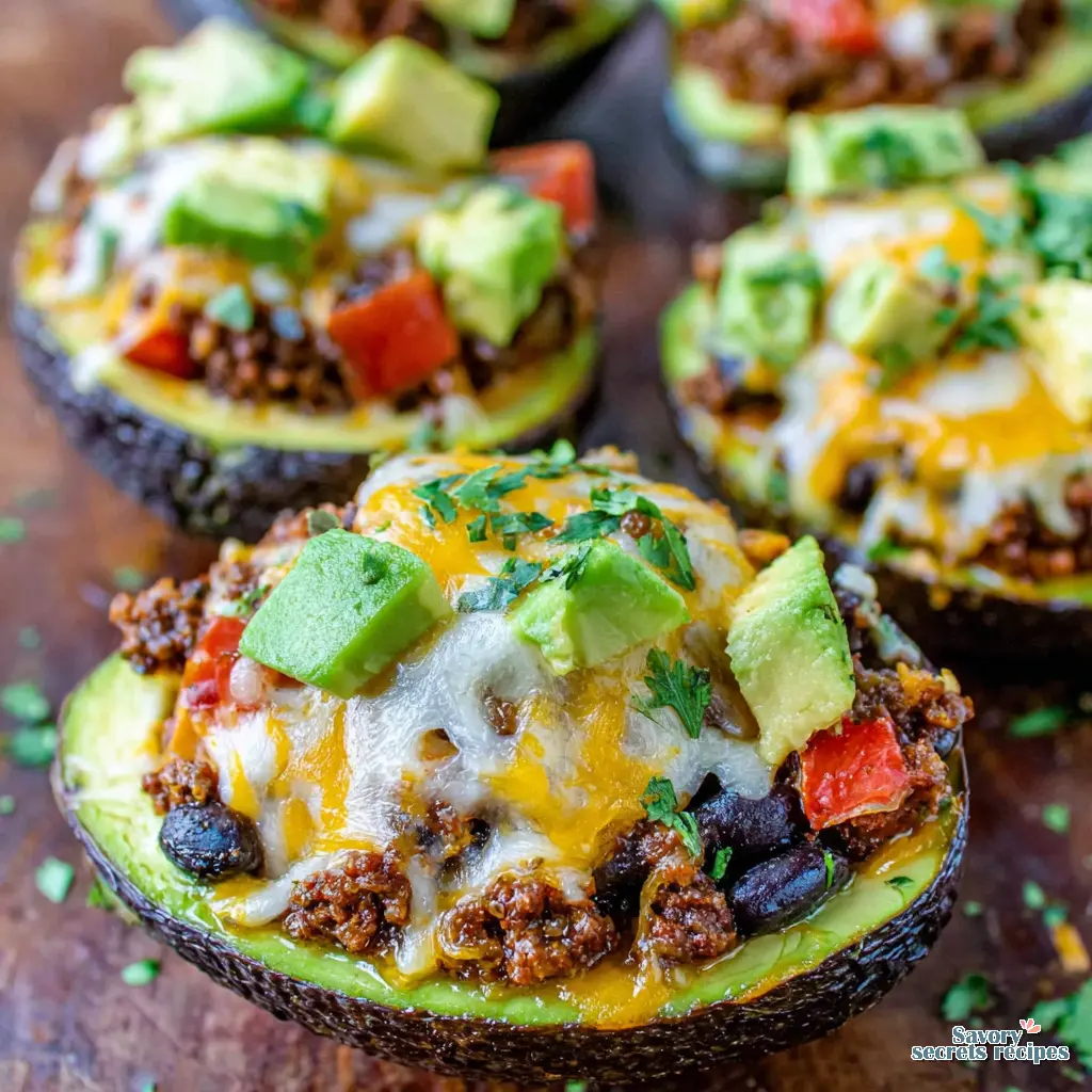 close up of vegetarian taco filling in avocado