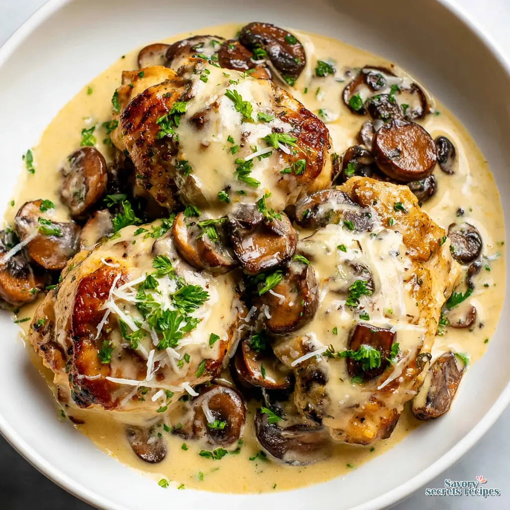 best creamy garlic mushroom chicken recipe close up