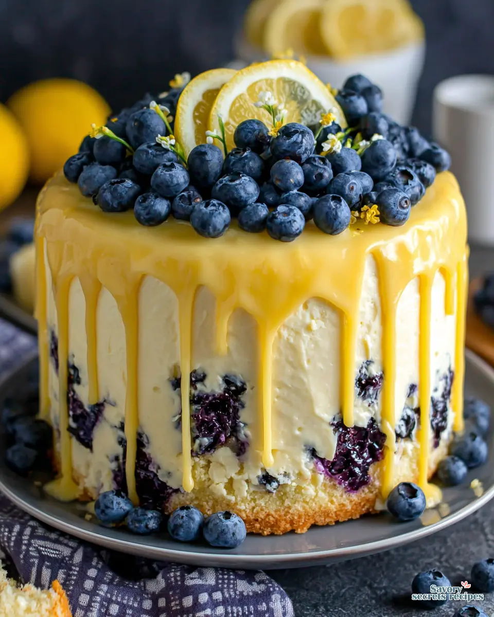 Blueberry Lemon Drip Cake close up