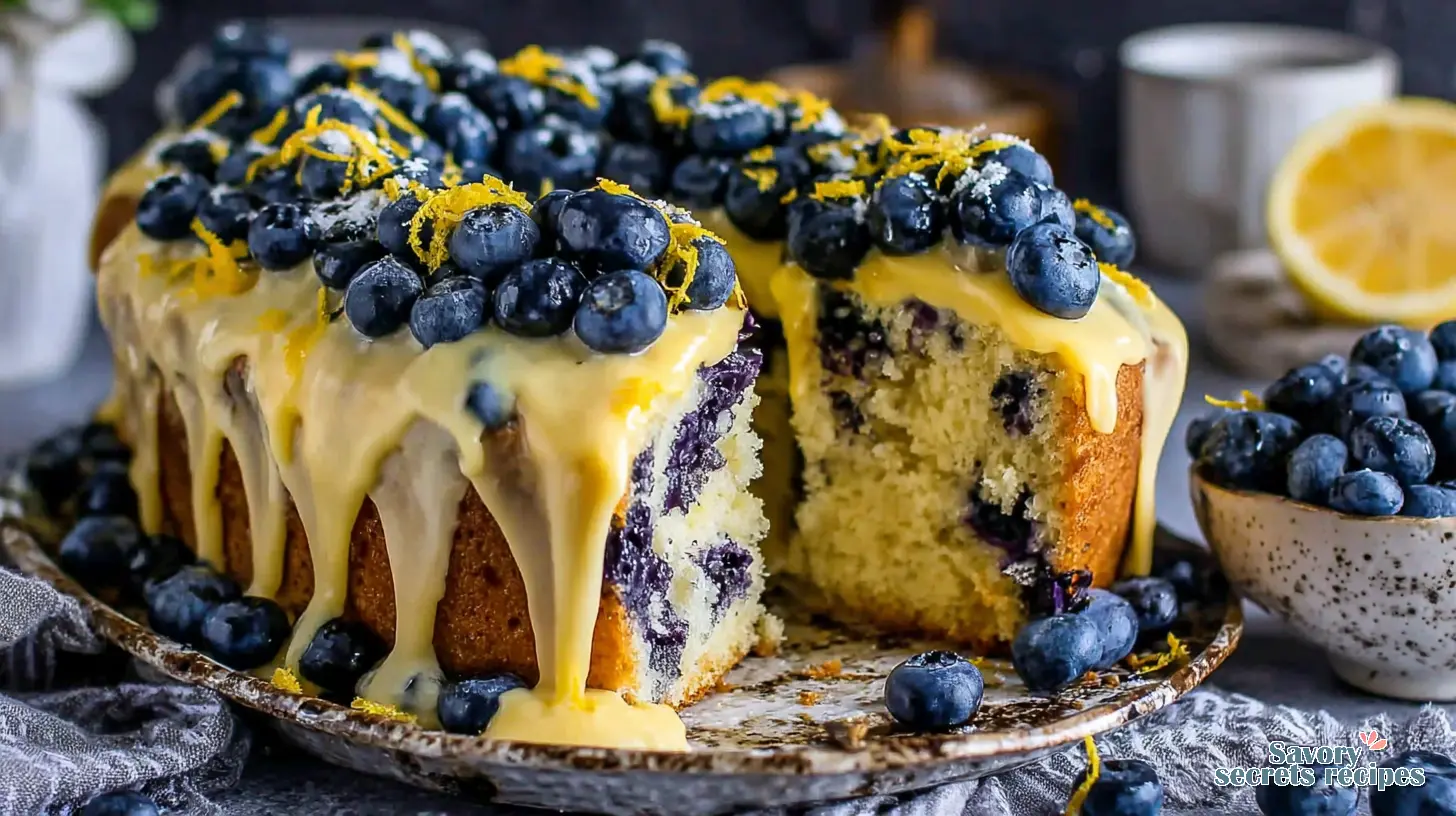 Blueberry Lemon Drip Cake final presentation