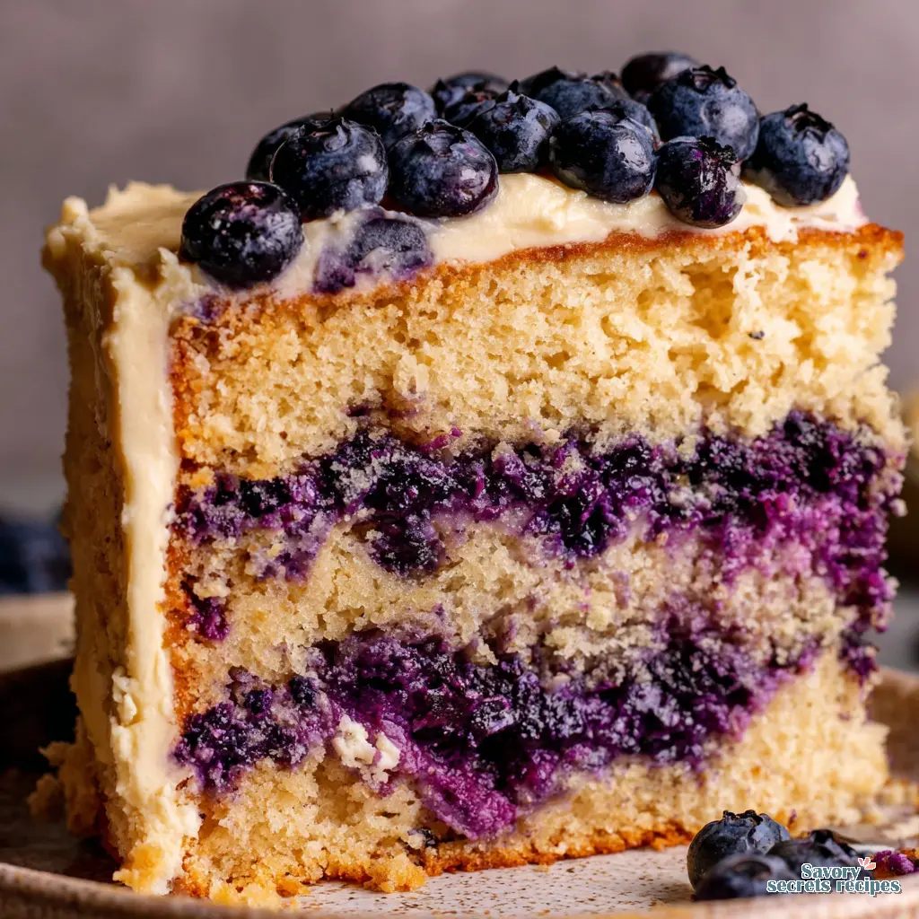Layers of vanilla sponge and blueberry filling