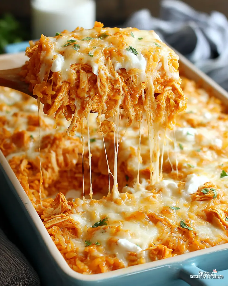 Buffalo Chicken Rice Bake close up