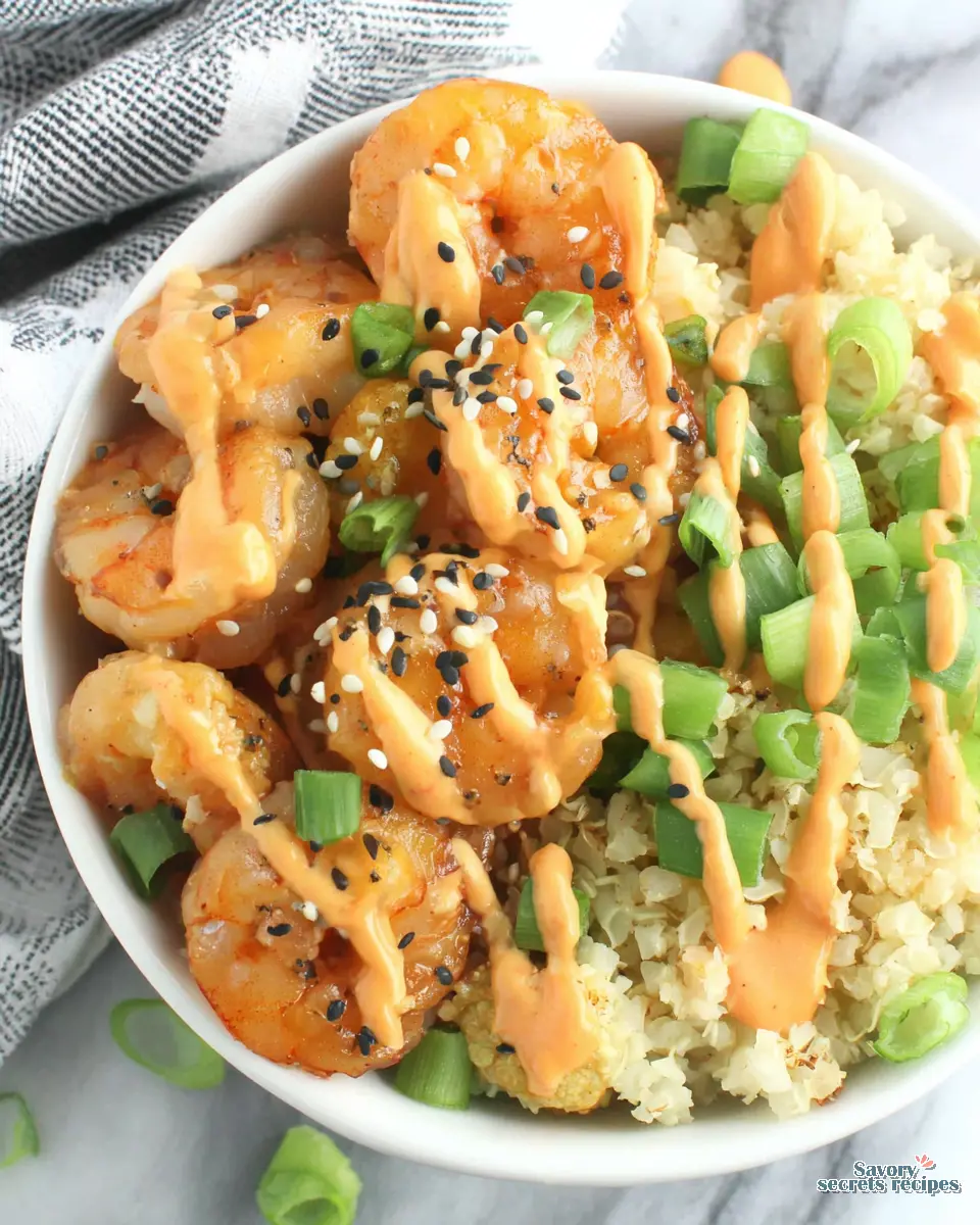 Cauliflower Rice Shrimp Bowl close up