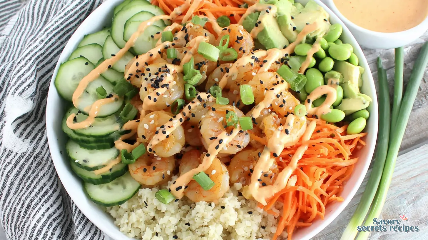 Cauliflower Rice Shrimp Bowl final presentation