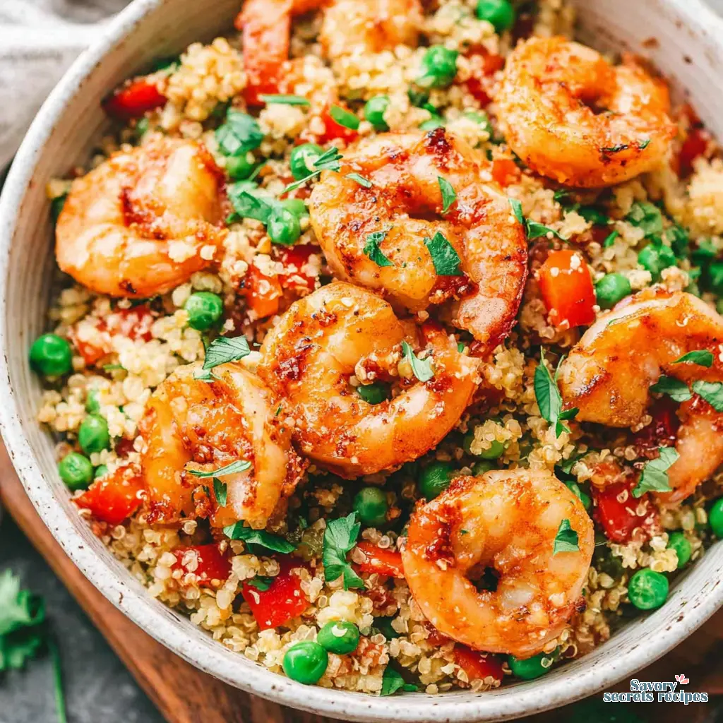 cauliflower rice shrimp bowl chinese close up