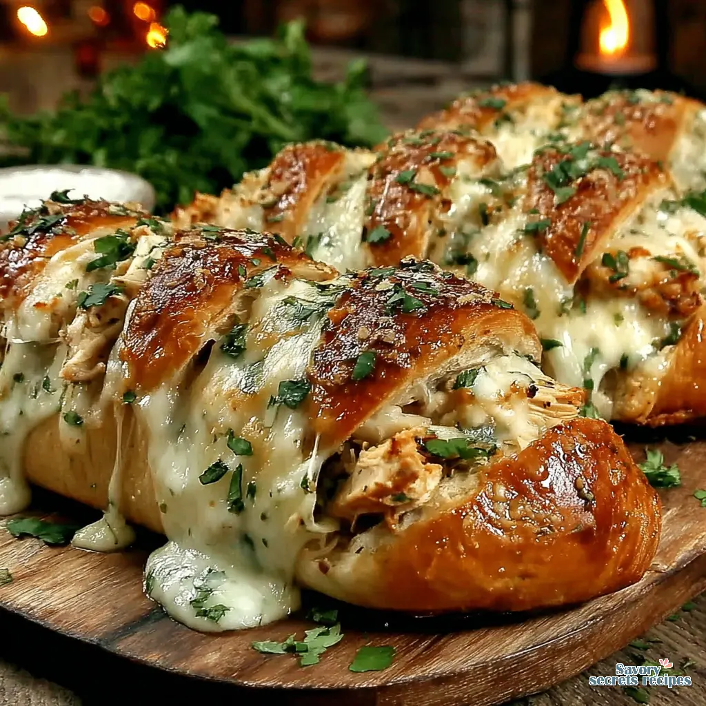 cheesy chicken garlic bread boats crescent roll final presentation