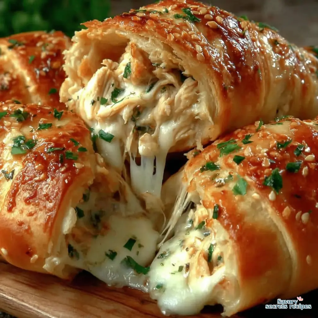 cheesy chicken garlic bread boats crescent roll close up