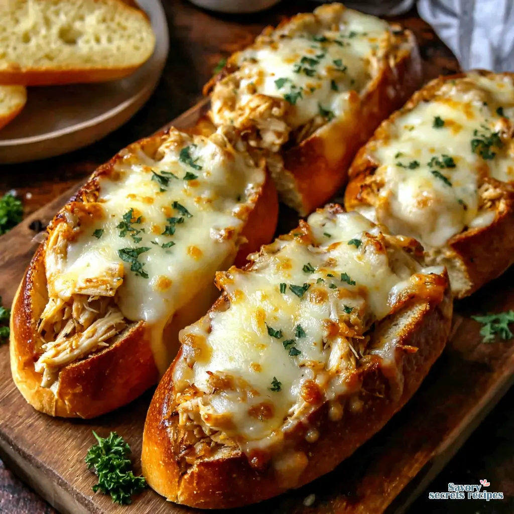 cheesy chicken garlic bread boats sandwich final presentation