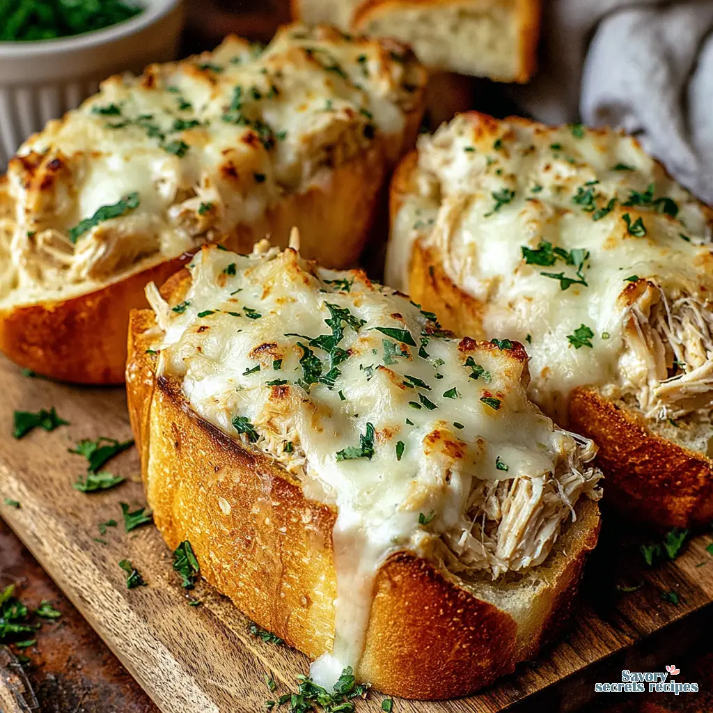 cheesy chicken garlic bread boats sourdough final presentation