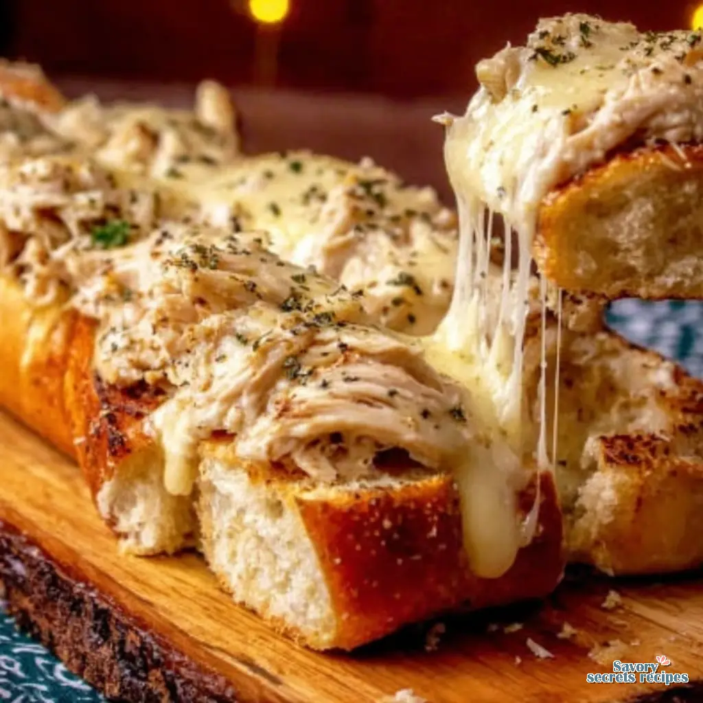 cheesy chicken garlic bread boats sticks close up