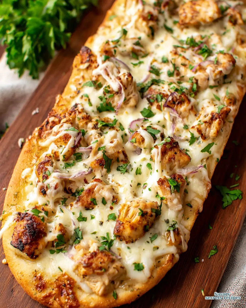 Chicken Alfredo Flatbread close up