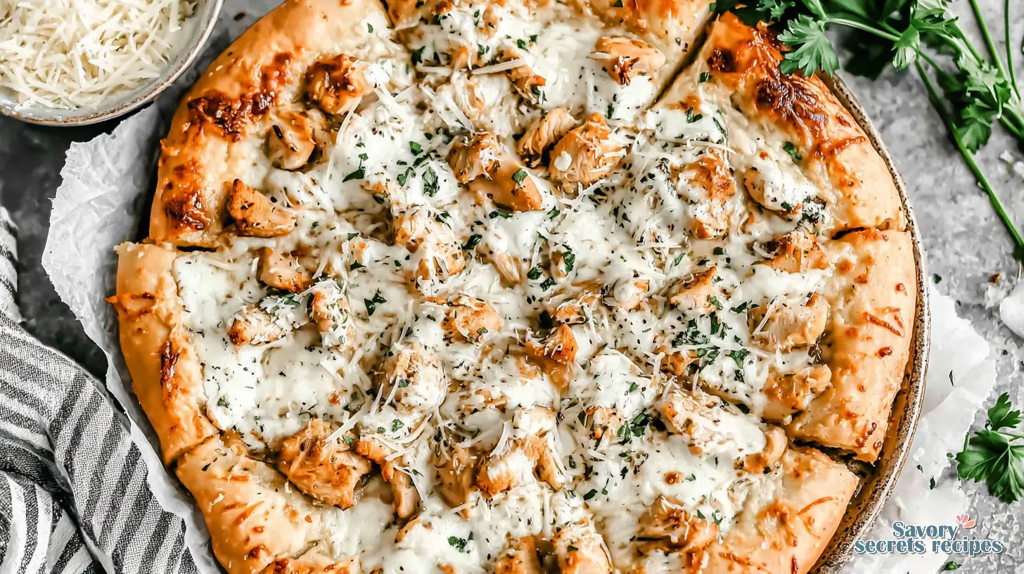 Chicken Alfredo Pizza final presentation