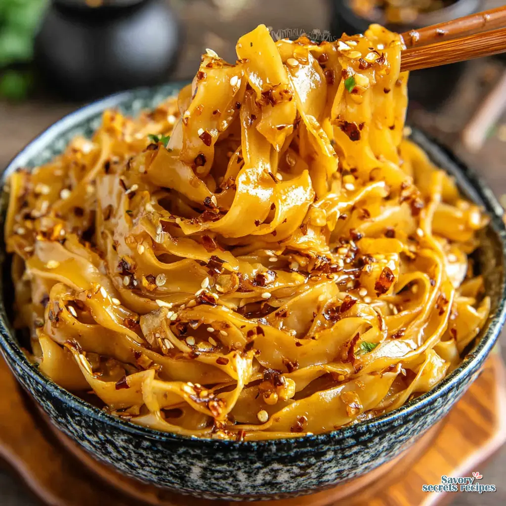 Close up of chili oil and garlic sizzling in a pan